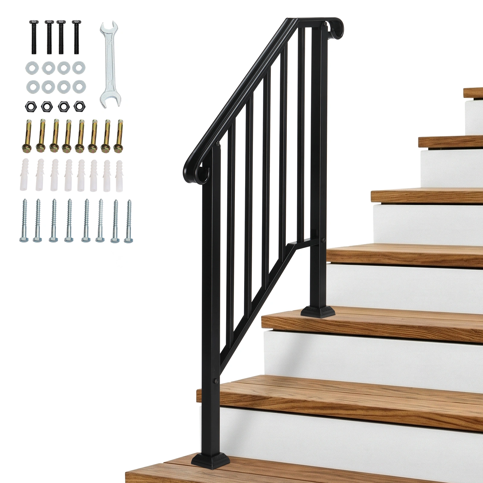 Artisasset Matte Black Outdoor 2-Step Iron Handrail view 19