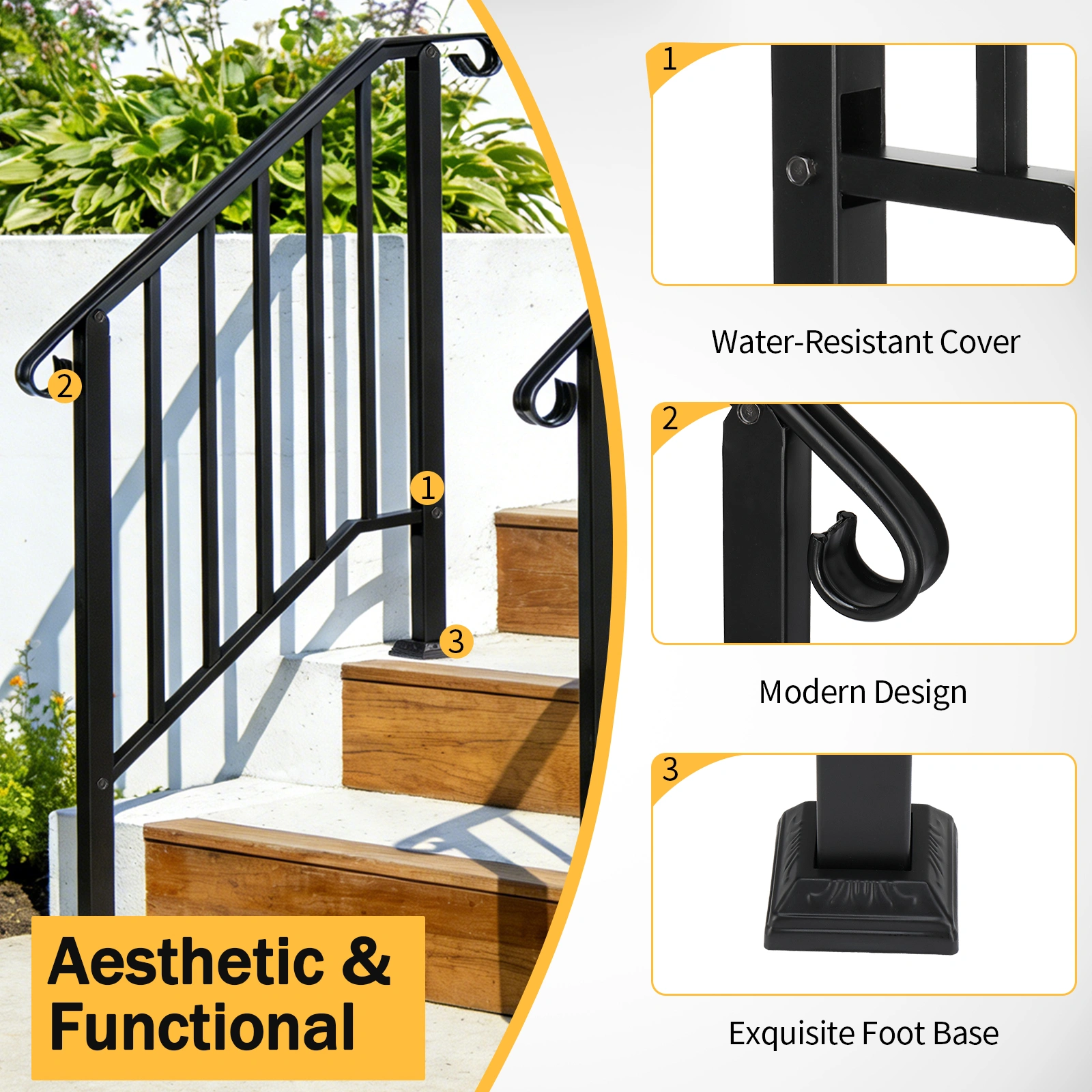 Artisasset Matte Black Outdoor 2-Step Iron Handrail view 20
