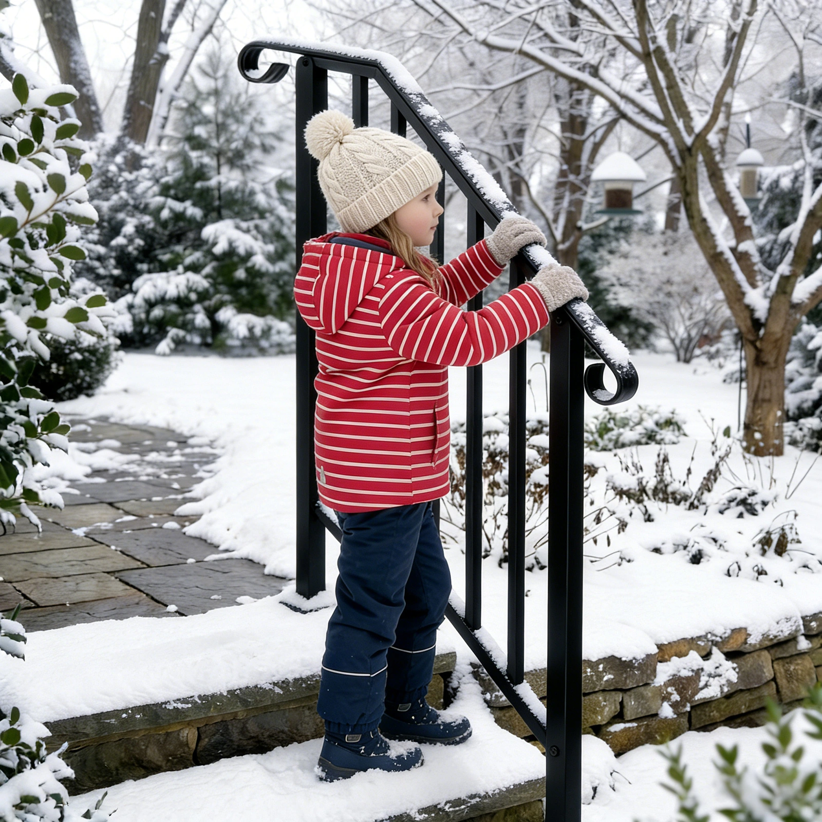 Artisasset Matte Black Outdoor 2-Step Iron Handrail view 21