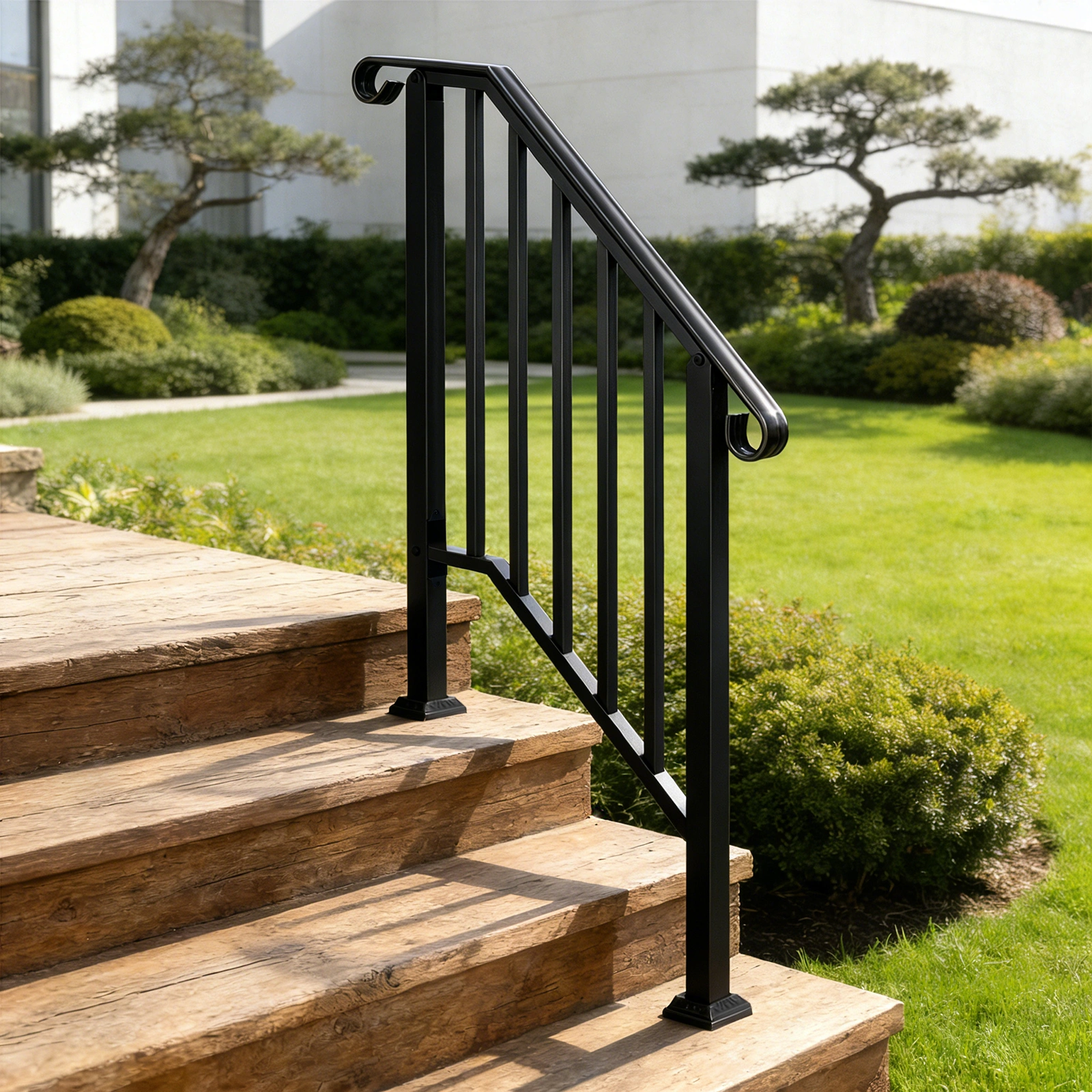 Artisasset Matte Black Outdoor 2-Step Iron Handrail view 22