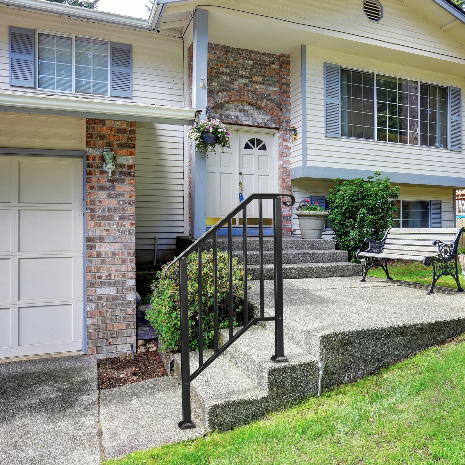 Artisasset Matte Black Outdoor 2-Step Iron Handrail view 9