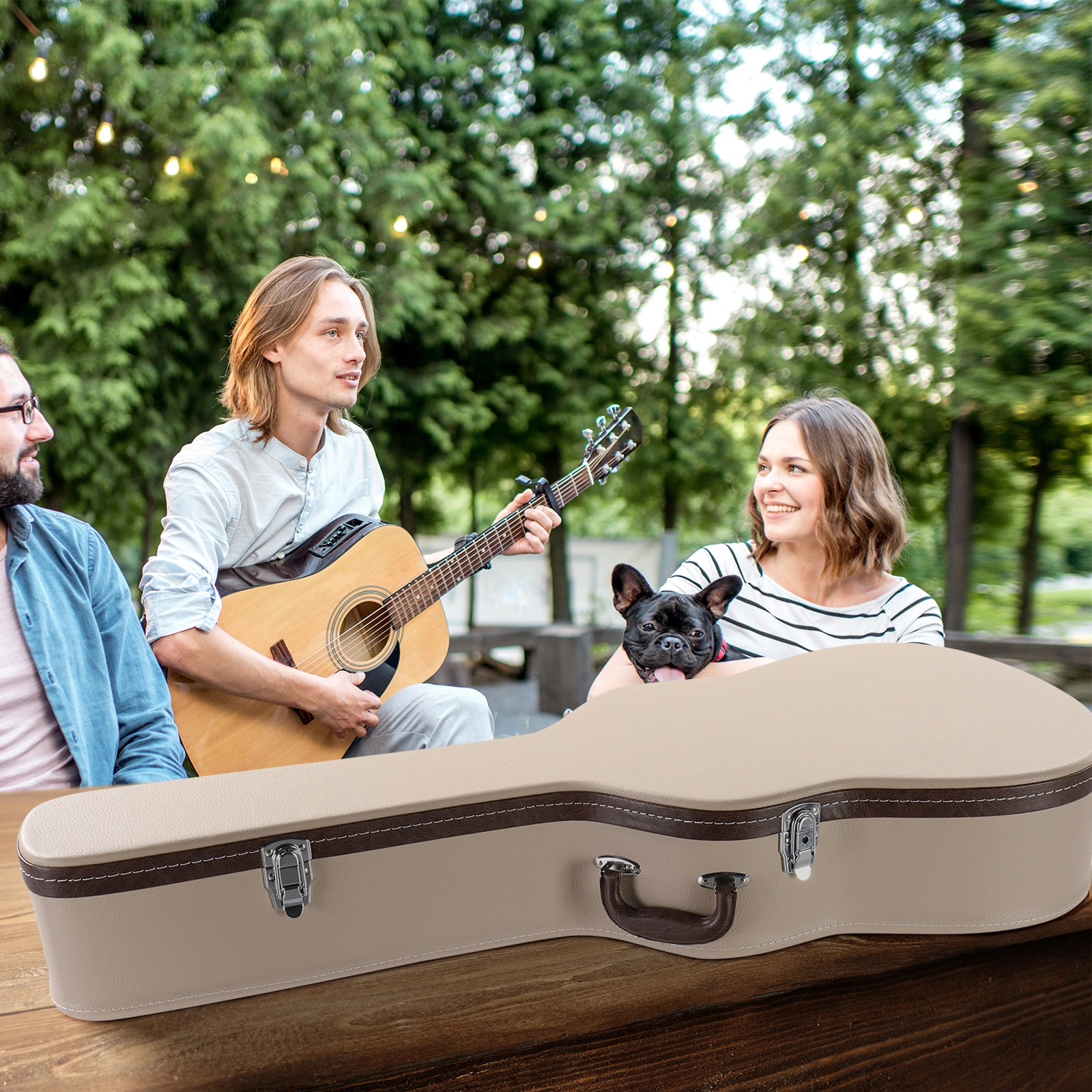 39" Classical Guitar Hard Case Microgroove Flat Beige view 3