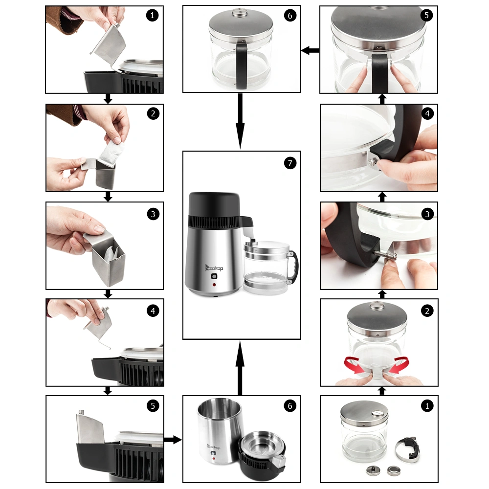 750W Electric Water Distiller Purifier, Stainless Steel & Glass Home Water Filter System view 4