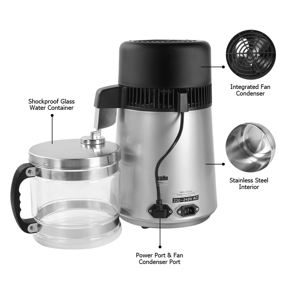 750W Electric Water Distiller Purifier, Stainless Steel & Glass Home Water Filter System view 5