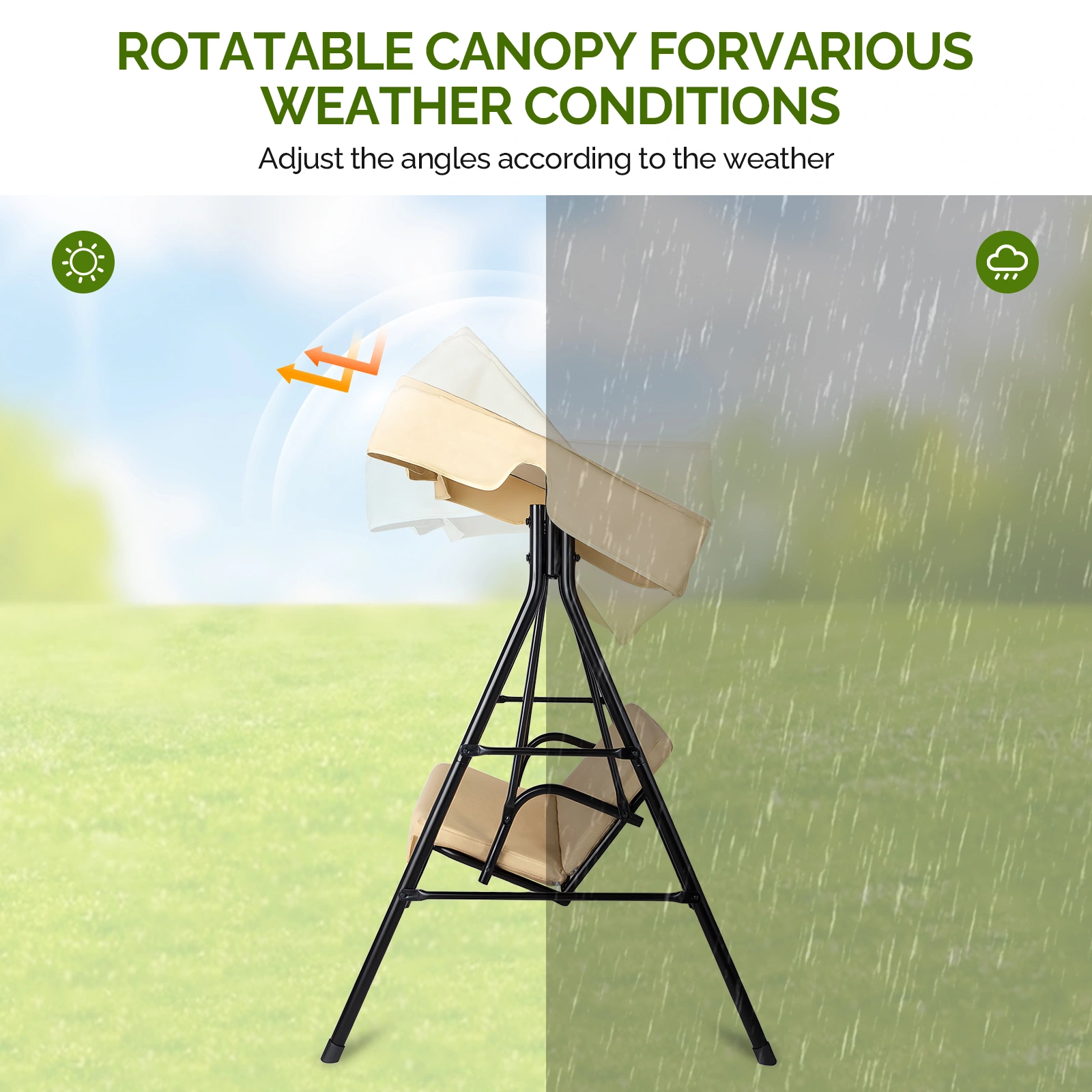 68*43*60 inch Khaki KD Model with Cushion Canopy Iron Oxford Fabric 250kg Iron Swing Set view 4