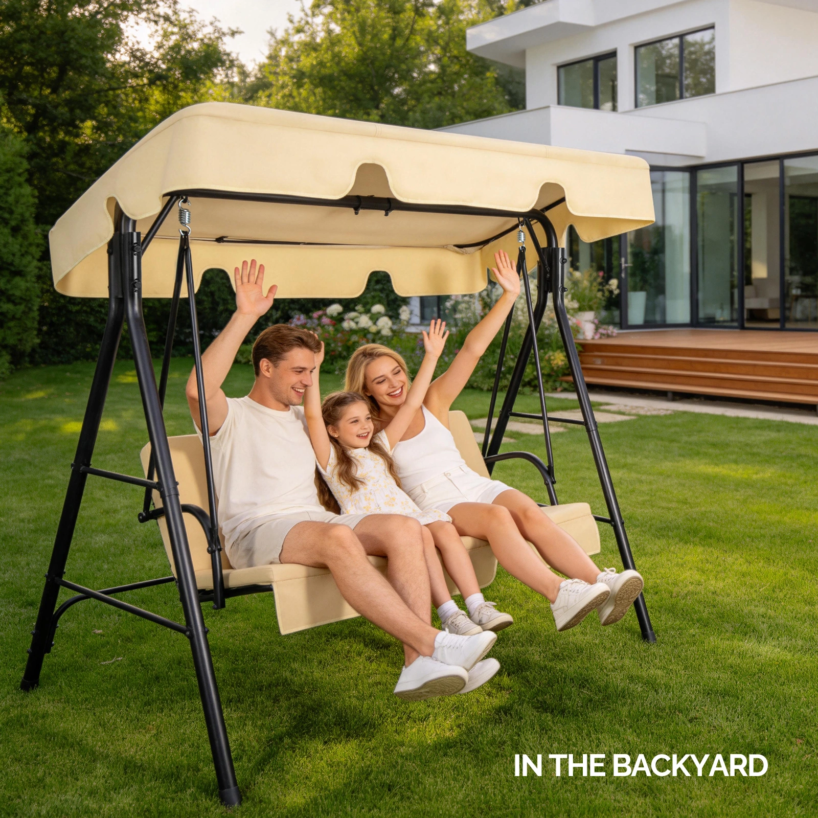 68*43*60 inch Khaki KD Model with Cushion Canopy Iron Oxford Fabric 250kg Iron Swing Set view 7