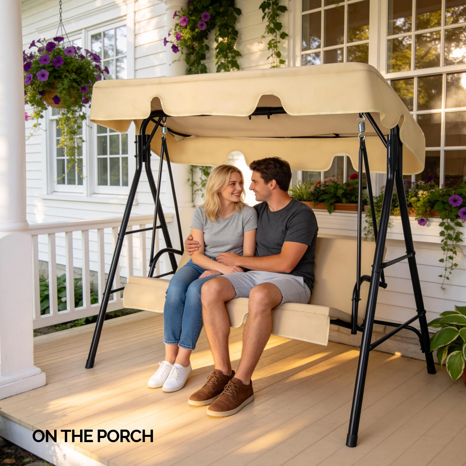 68*43*60 inch Khaki KD Model with Cushion Canopy Iron Oxford Fabric 250kg Iron Swing Set view 9