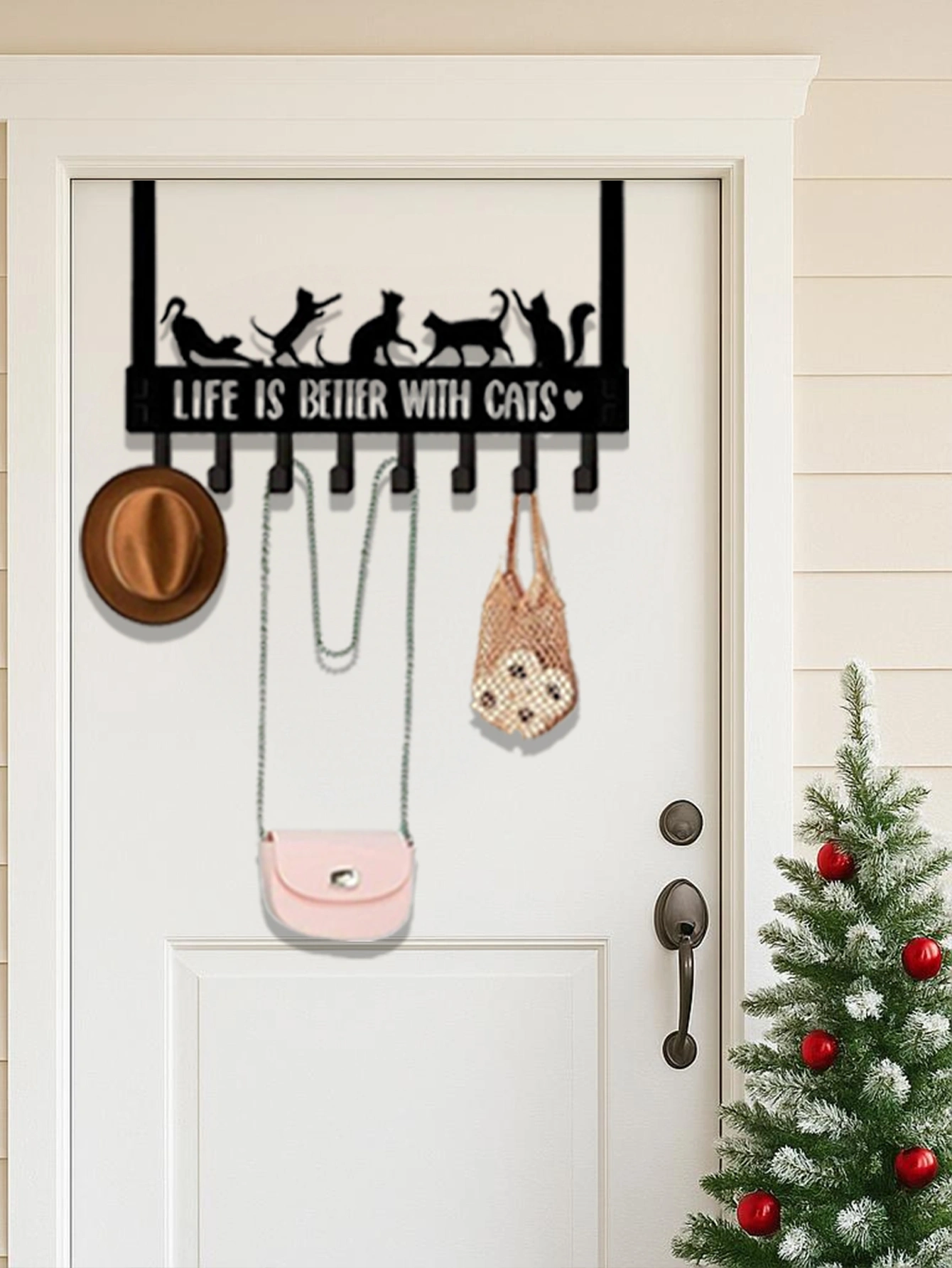 CIFbuy Whimsical Over-The-Door Cat Organizer: 8 Multi-Purpose Hooks for Wall or Door, Playful Yet Functional Home Storage, Key Hooks for Entryway, Bed(TikTok/temu self-pickup orders) view 2