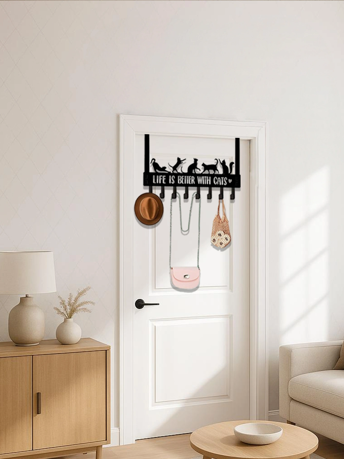 CIFbuy Whimsical Over-The-Door Cat Organizer: 8 Multi-Purpose Hooks for Wall or Door, Playful Yet Functional Home Storage, Key Hooks for Entryway, Bed(TikTok/temu self-pickup orders) view 3