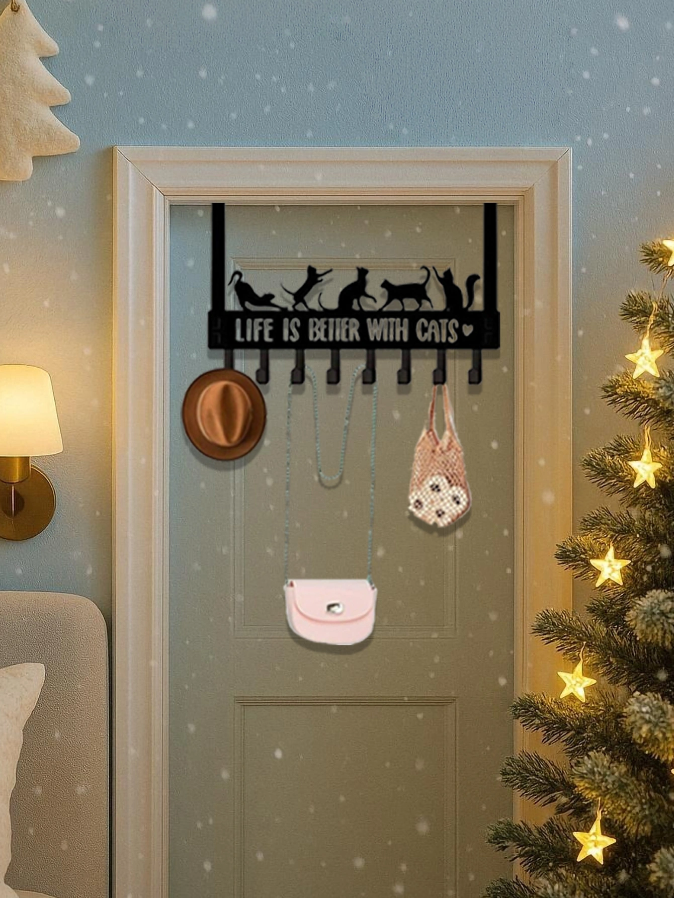 CIFbuy Whimsical Over-The-Door Cat Organizer: 8 Multi-Purpose Hooks for Wall or Door, Playful Yet Functional Home Storage, Key Hooks for Entryway, Bed(TikTok/temu self-pickup orders) view 6