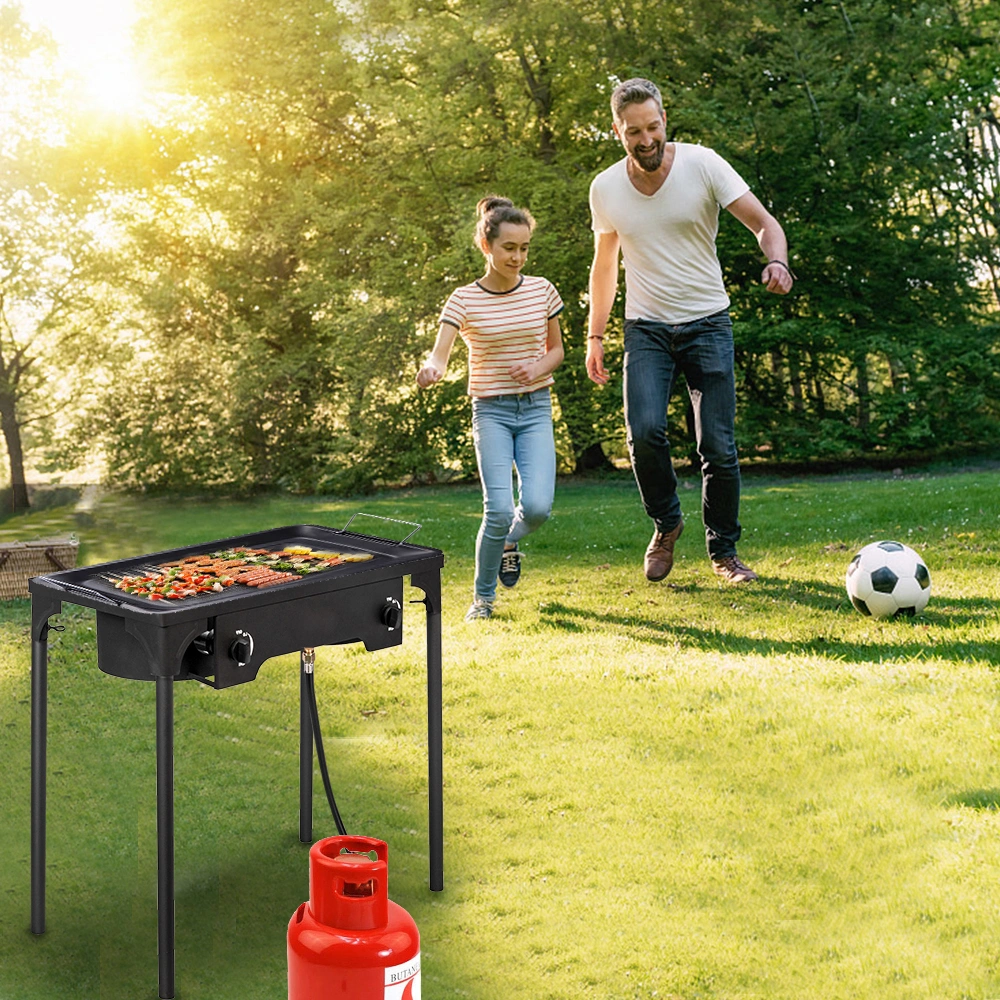 Outdoor Camp Stove High Pressure Propane Gas Cooker Portable Cast Iron Patio Cooking Burner (Double Burner 150000-BTU) view 14