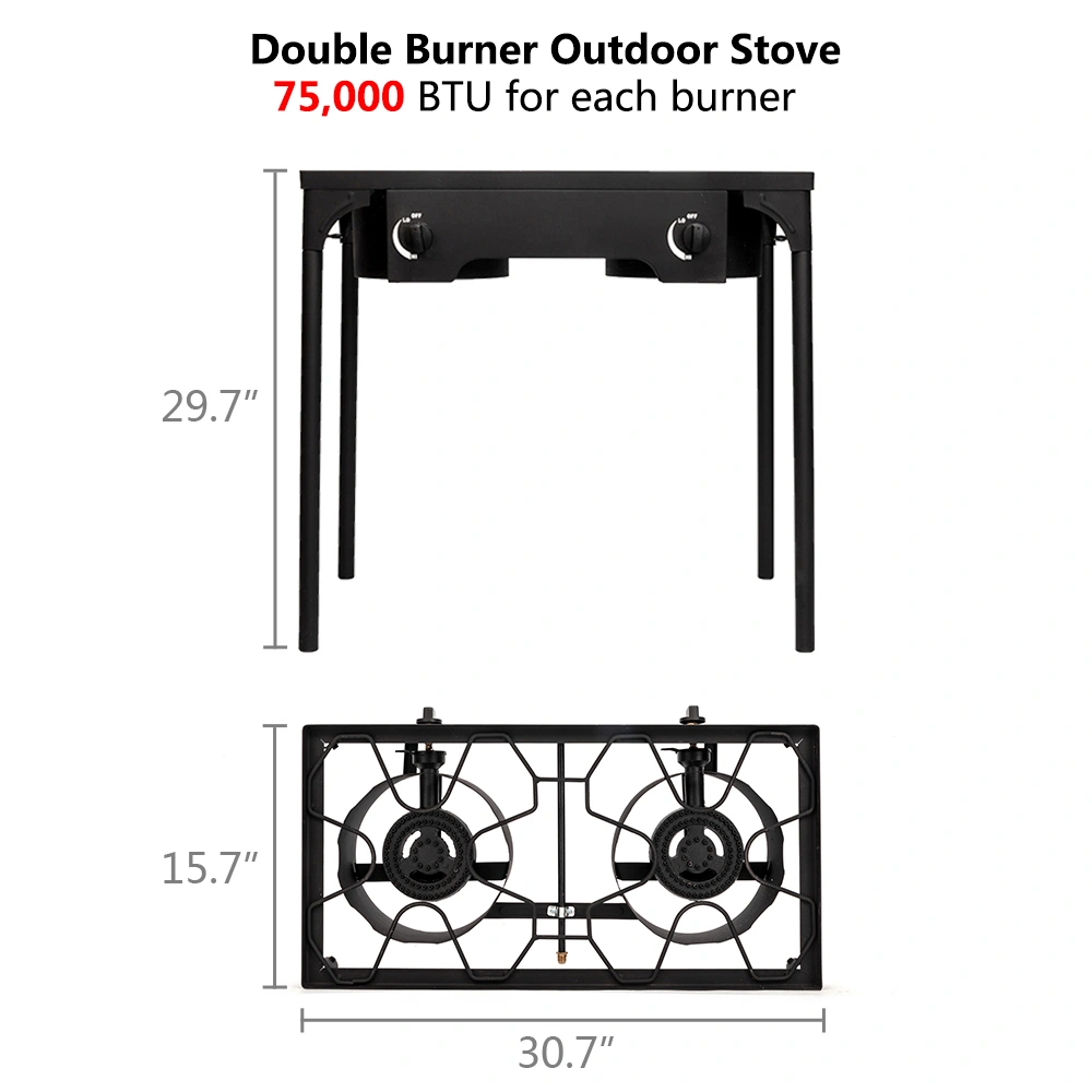 Outdoor Camp Stove High Pressure Propane Gas Cooker Portable Cast Iron Patio Cooking Burner (Double Burner 150000-BTU) view 9