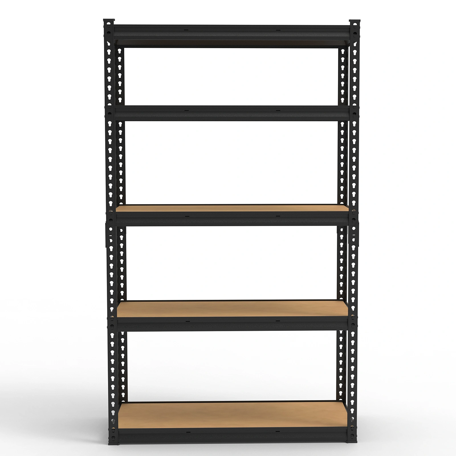 Adjustable Display Stand Black Iron Frame Gourd-Shaped Holes 122x45x184cm Natural Wood MDF Shelves with Rubber Hammer & Gloves view 6