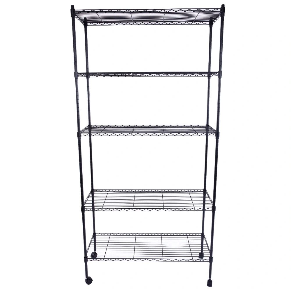 5-Tier Plastic Coated Iron Shelving Unit 165x90x35cm with 1.5" Nylon Wheels Heavy Duty Storage Rack Black view 10