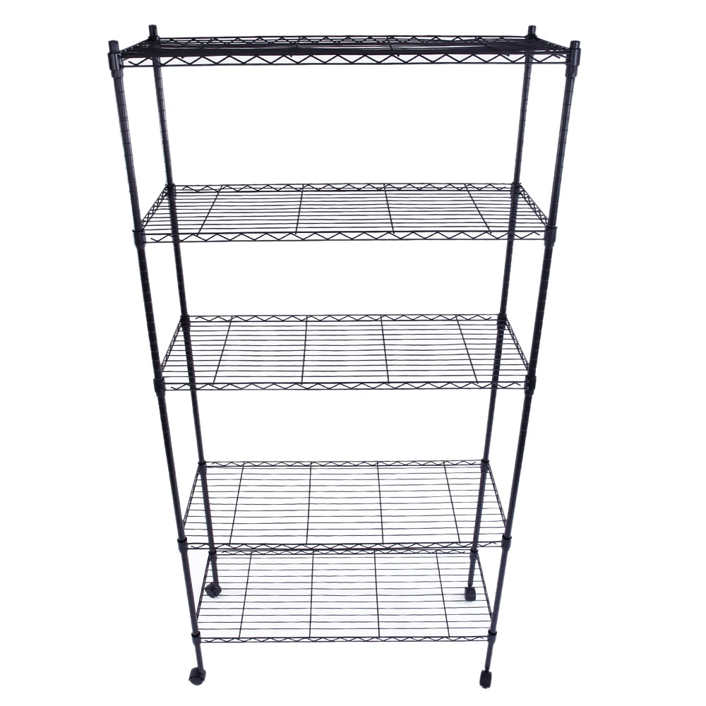 5-Tier Plastic Coated Iron Shelving Unit 165x90x35cm with 1.5" Nylon Wheels Heavy Duty Storage Rack Black view 11