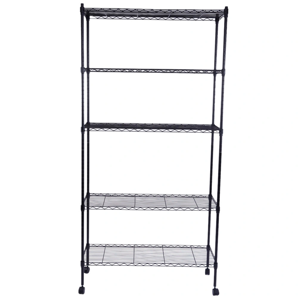 5-Tier Plastic Coated Iron Shelving Unit 165x90x35cm with 1.5" Nylon Wheels Heavy Duty Storage Rack Black view 17