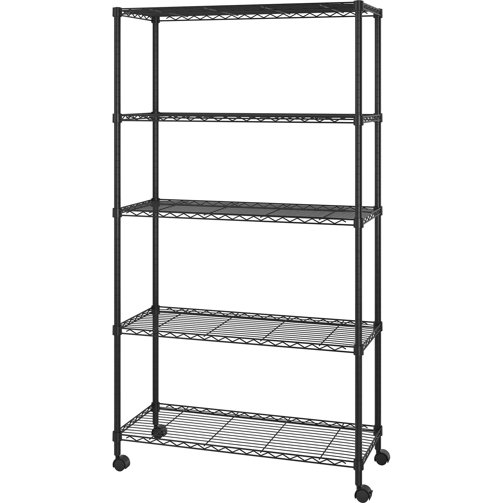 5-Tier Plastic Coated Iron Shelving Unit 165x90x35cm with 1.5" Nylon Wheels Heavy Duty Storage Rack Black view 18