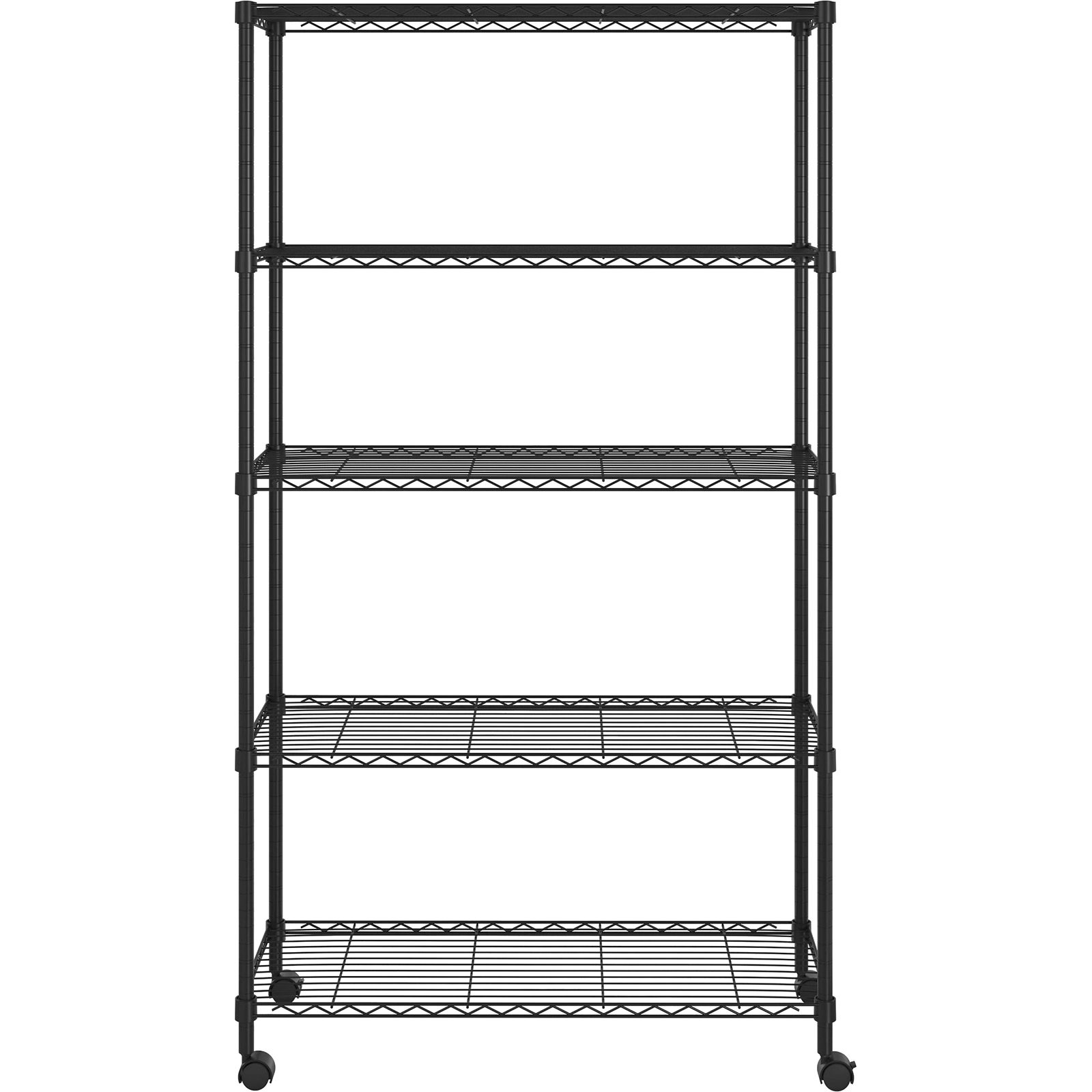 5-Tier Plastic Coated Iron Shelving Unit 165x90x35cm with 1.5" Nylon Wheels Heavy Duty Storage Rack Black view 22