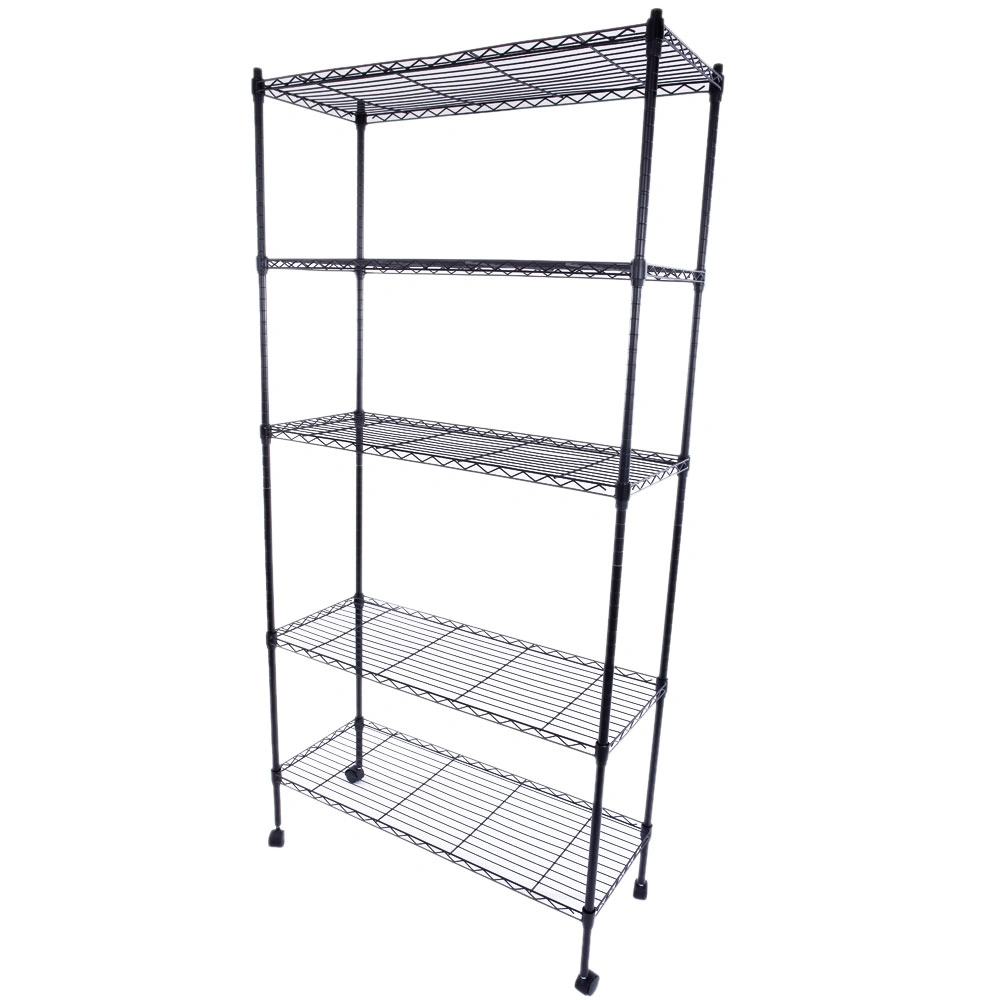 5-Tier Plastic Coated Iron Shelving Unit 165x90x35cm with 1.5" Nylon Wheels Heavy Duty Storage Rack Black view 3