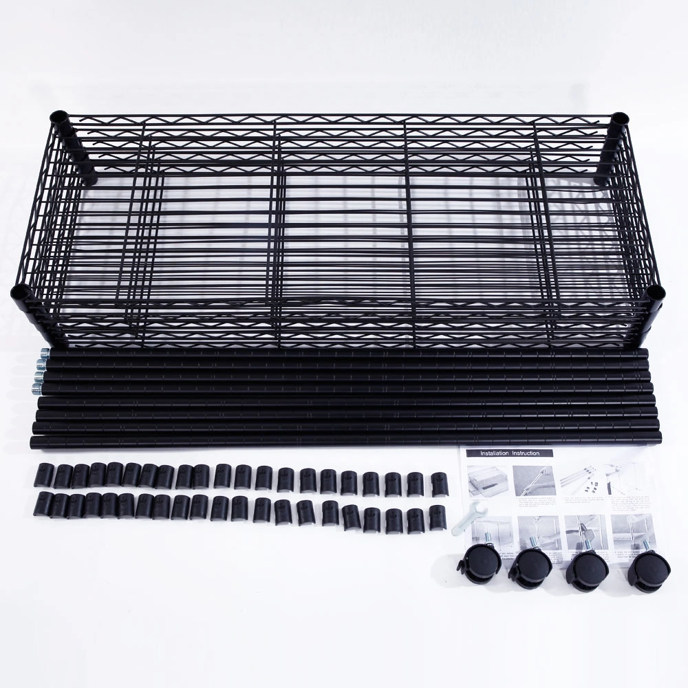 5-Tier Plastic Coated Iron Shelving Unit 165x90x35cm with 1.5" Nylon Wheels Heavy Duty Storage Rack Black view 5