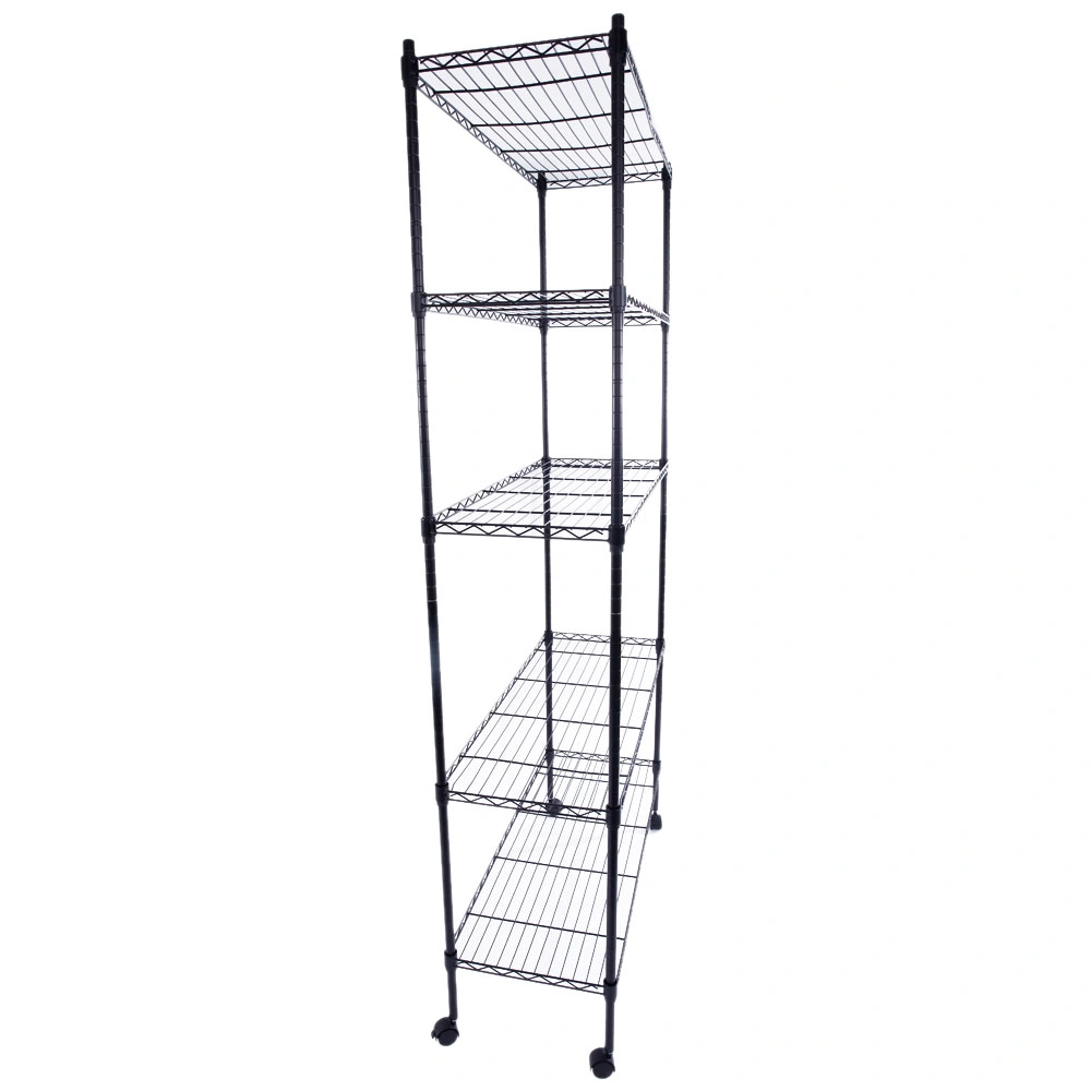5-Tier Plastic Coated Iron Shelving Unit 165x90x35cm with 1.5" Nylon Wheels Heavy Duty Storage Rack Black view 6