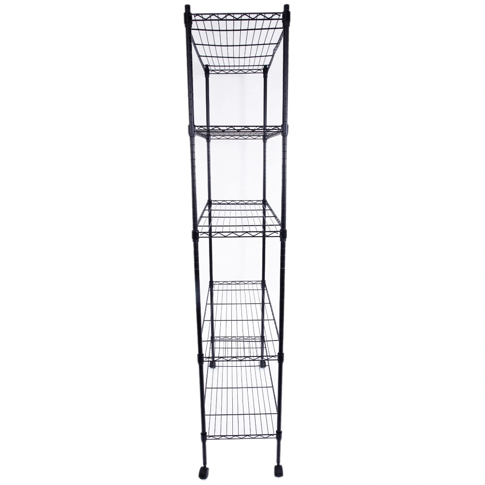 5-Tier Plastic Coated Iron Shelving Unit 165x90x35cm with 1.5" Nylon Wheels Heavy Duty Storage Rack Black view 7