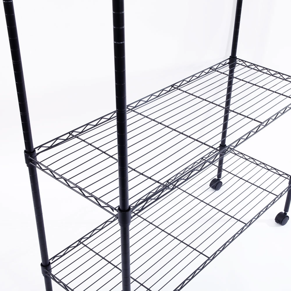 5-Tier Plastic Coated Iron Shelving Unit 165x90x35cm with 1.5" Nylon Wheels Heavy Duty Storage Rack Black view 8