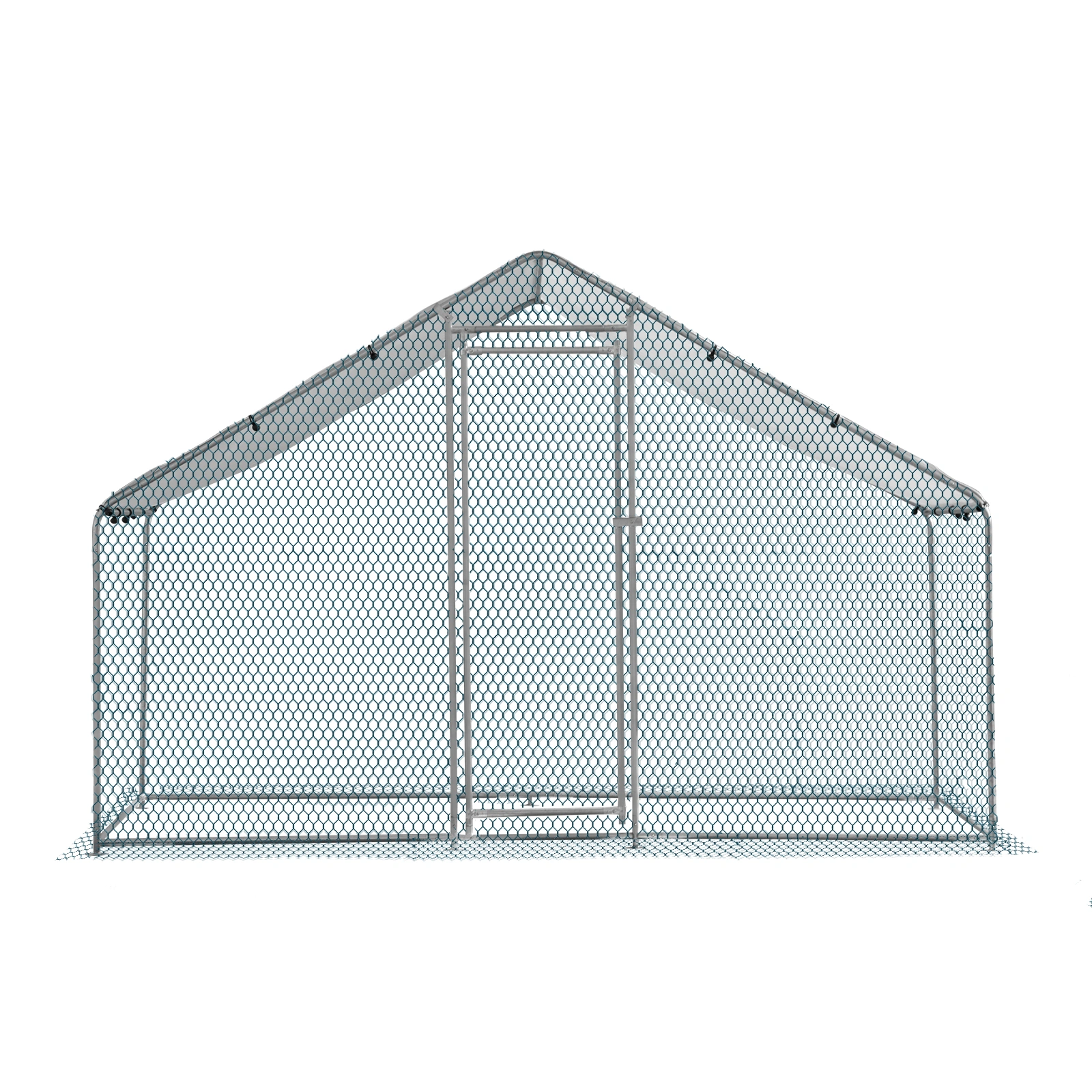 2*2*2m/6.5x6.5x6.5ft Silver Chicken Coop with Pointed Roof, 180g PE Rain Cloth, Metal Chicken and Rabbit Cage view 5