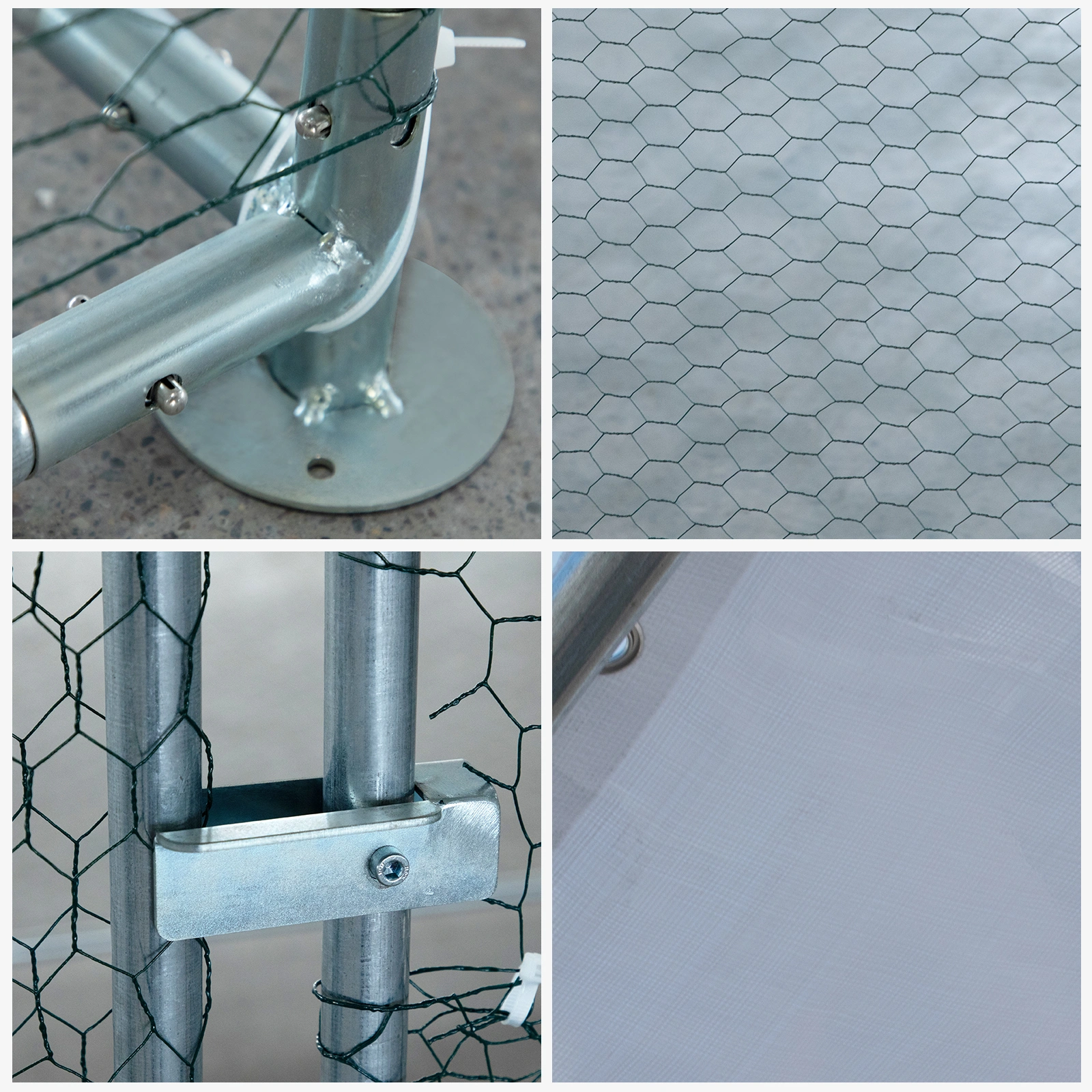 2*2*2m/6.5x6.5x6.5ft Silver Chicken Coop with Pointed Roof, 180g PE Rain Cloth, Metal Chicken and Rabbit Cage view 7