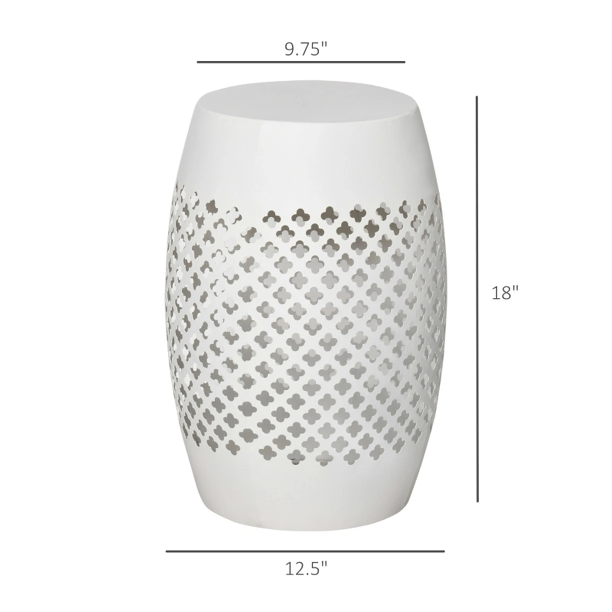 White 12" Round Hollow Drum Patio Table - Outdoor Garden Accent Table for Balcony Deck view 3