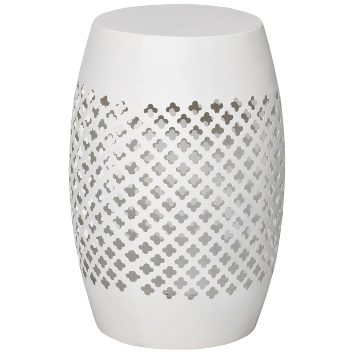 White 12" Round Hollow Drum Patio Table - Outdoor Garden Accent Table for Balcony Deck view 4