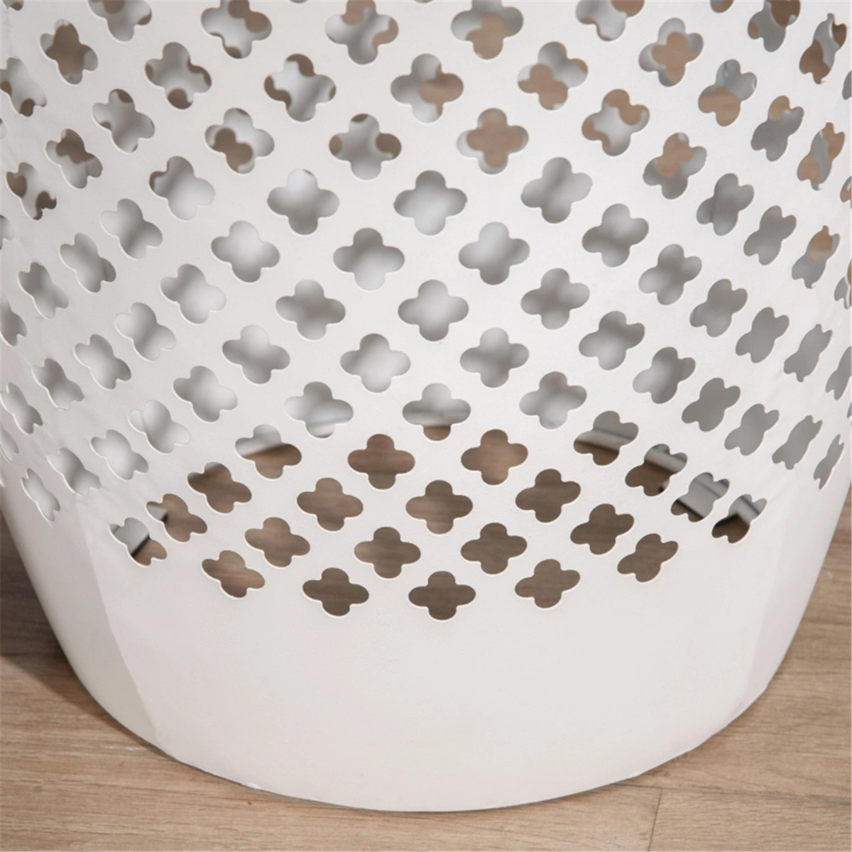 White 12" Round Hollow Drum Patio Table - Outdoor Garden Accent Table for Balcony Deck view 5