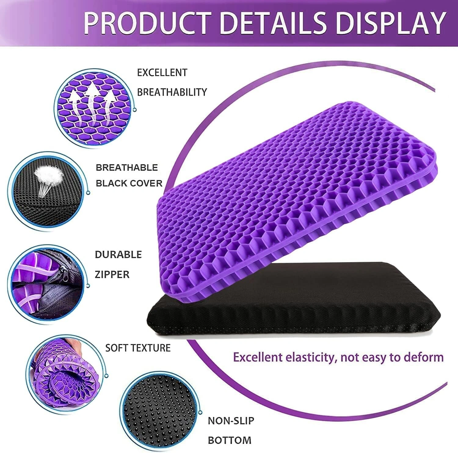 Extra Thick Orthopaedic Gel Seat Cushion for Long Sitting, Memory Foam Support Cushion for Office Desk & Car Chair view 3