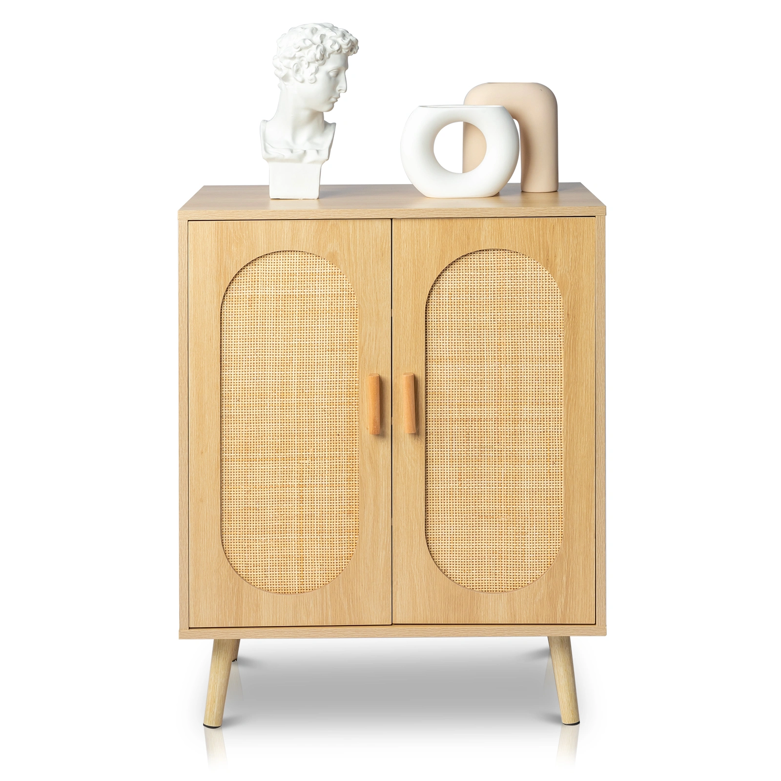 Modern Rattan Shoe Storage Cabinet with Double Doors and Adjustable Shelves, Accent Cabinet for Living Room, Bedroom, Hallway view 11