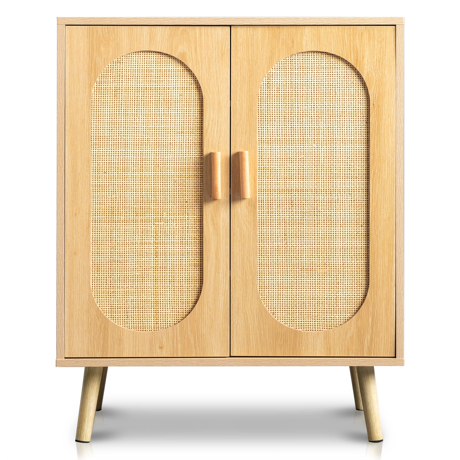 Modern Rattan Shoe Storage Cabinet with Double Doors and Adjustable Shelves, Accent Cabinet for Living Room, Bedroom, Hallway view 2