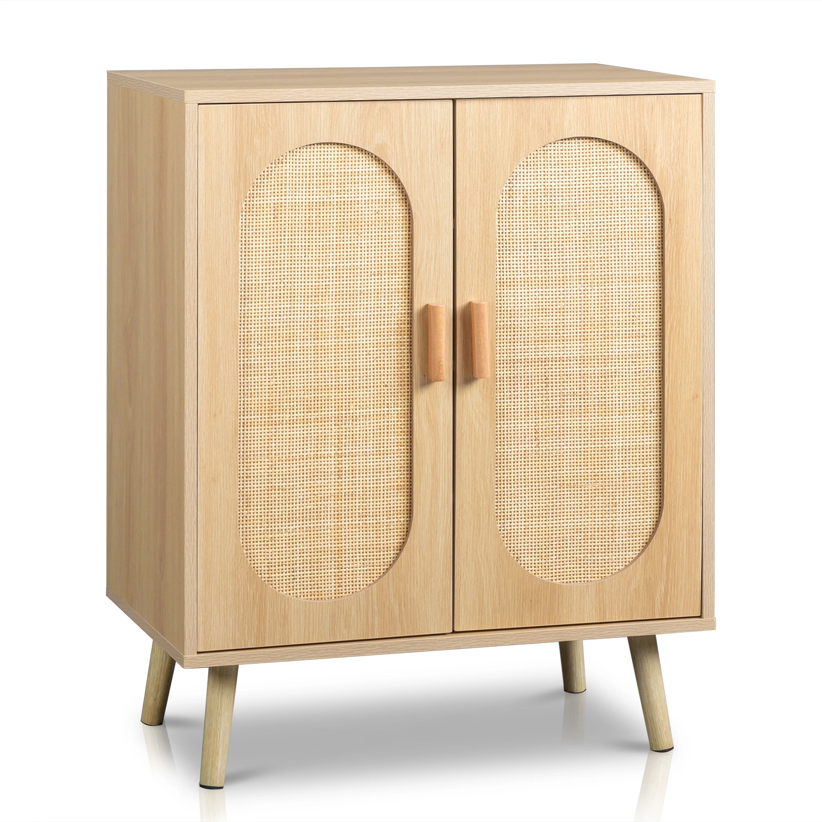 Modern Rattan Shoe Storage Cabinet with Double Doors and Adjustable Shelves, Accent Cabinet for Living Room, Bedroom, Hallway view 3
