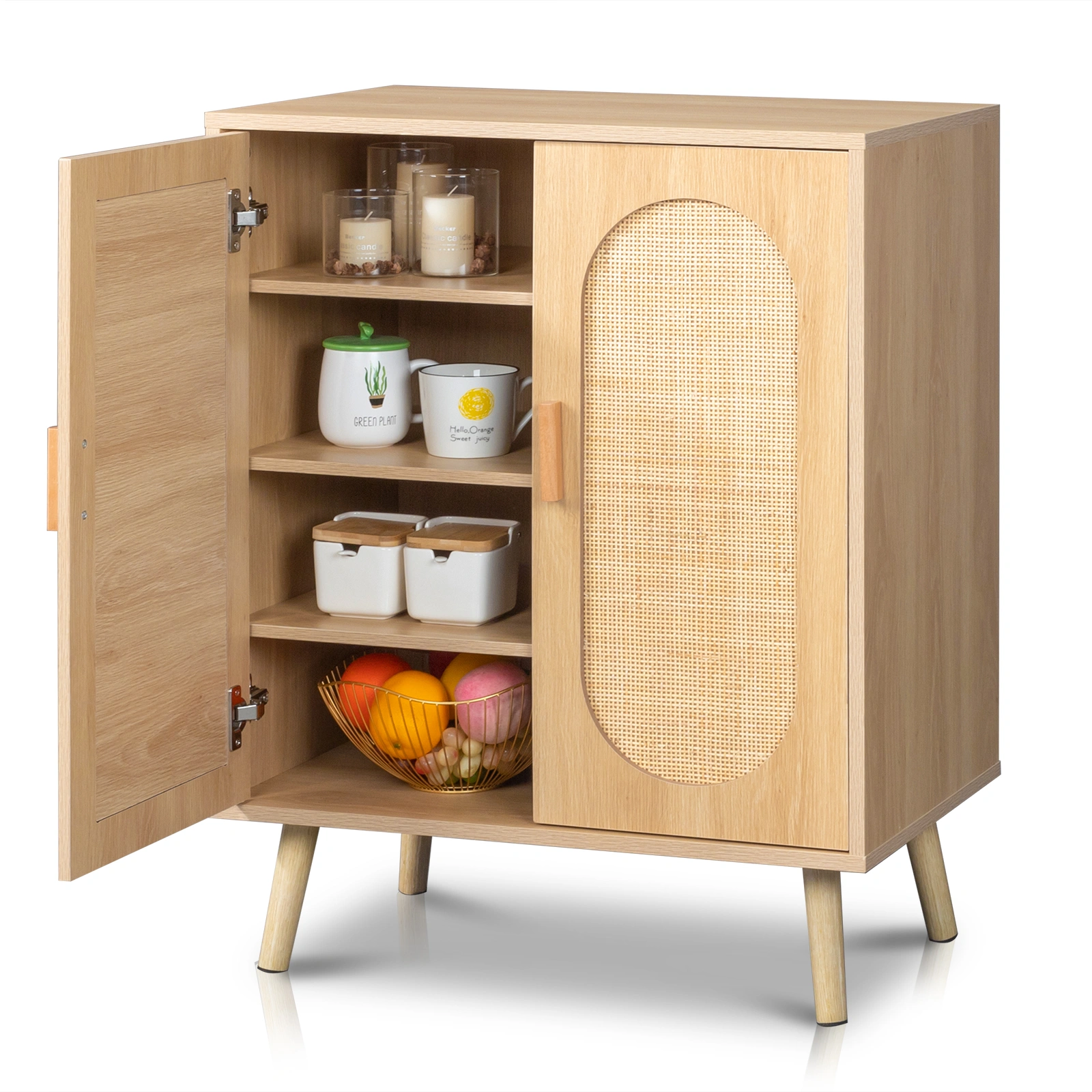 Modern Rattan Shoe Storage Cabinet with Double Doors and Adjustable Shelves, Accent Cabinet for Living Room, Bedroom, Hallway view 8