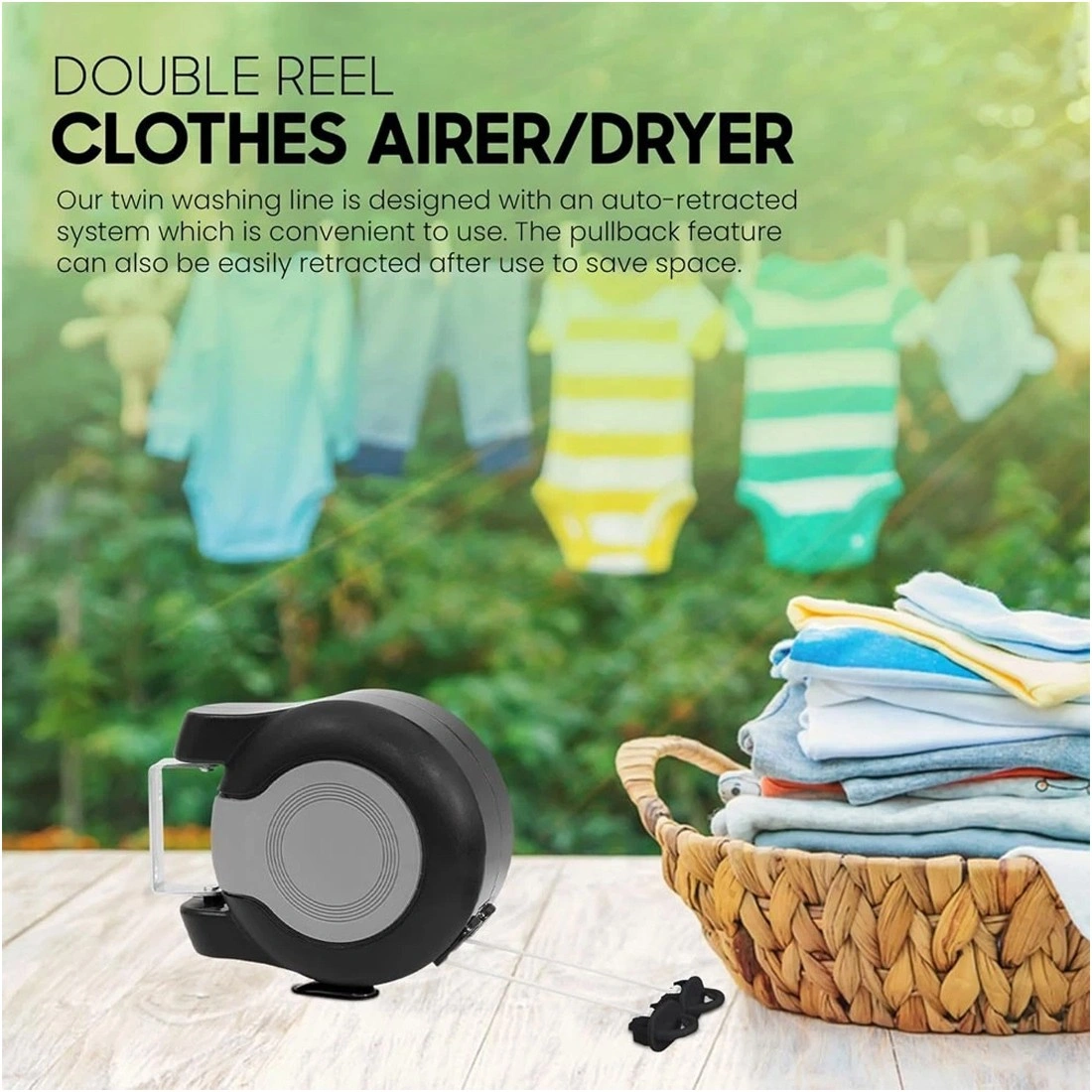 30m Retractable Clothes Reel, Double Washing Line Wall Mounted, Outdoor Clothes Airer, Drying Rack, Hot Sale