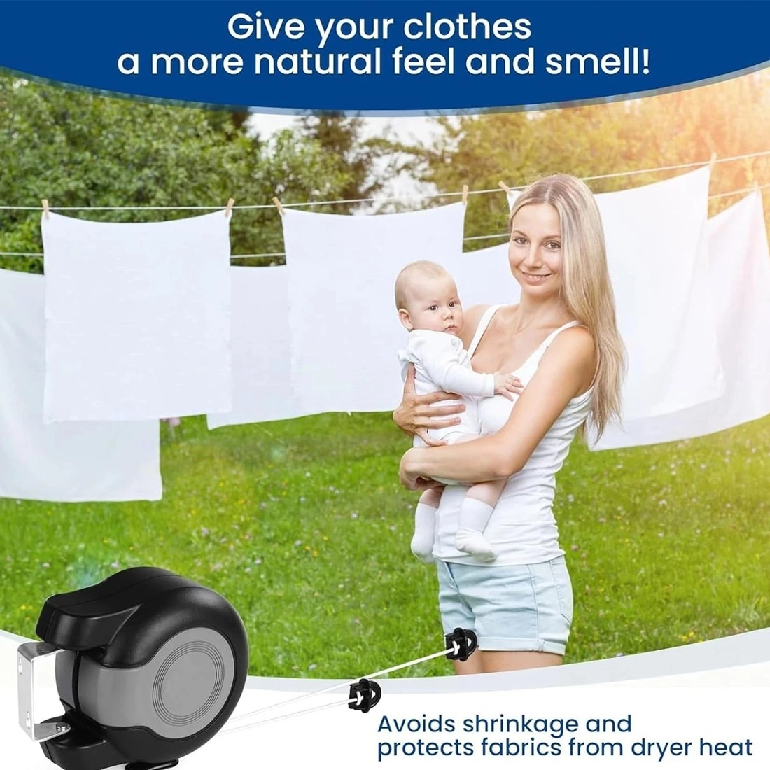 30m Retractable Clothes Reel, Double Washing Line Wall Mounted, Outdoor Clothes Airer, Drying Rack, Hot Sale view 3