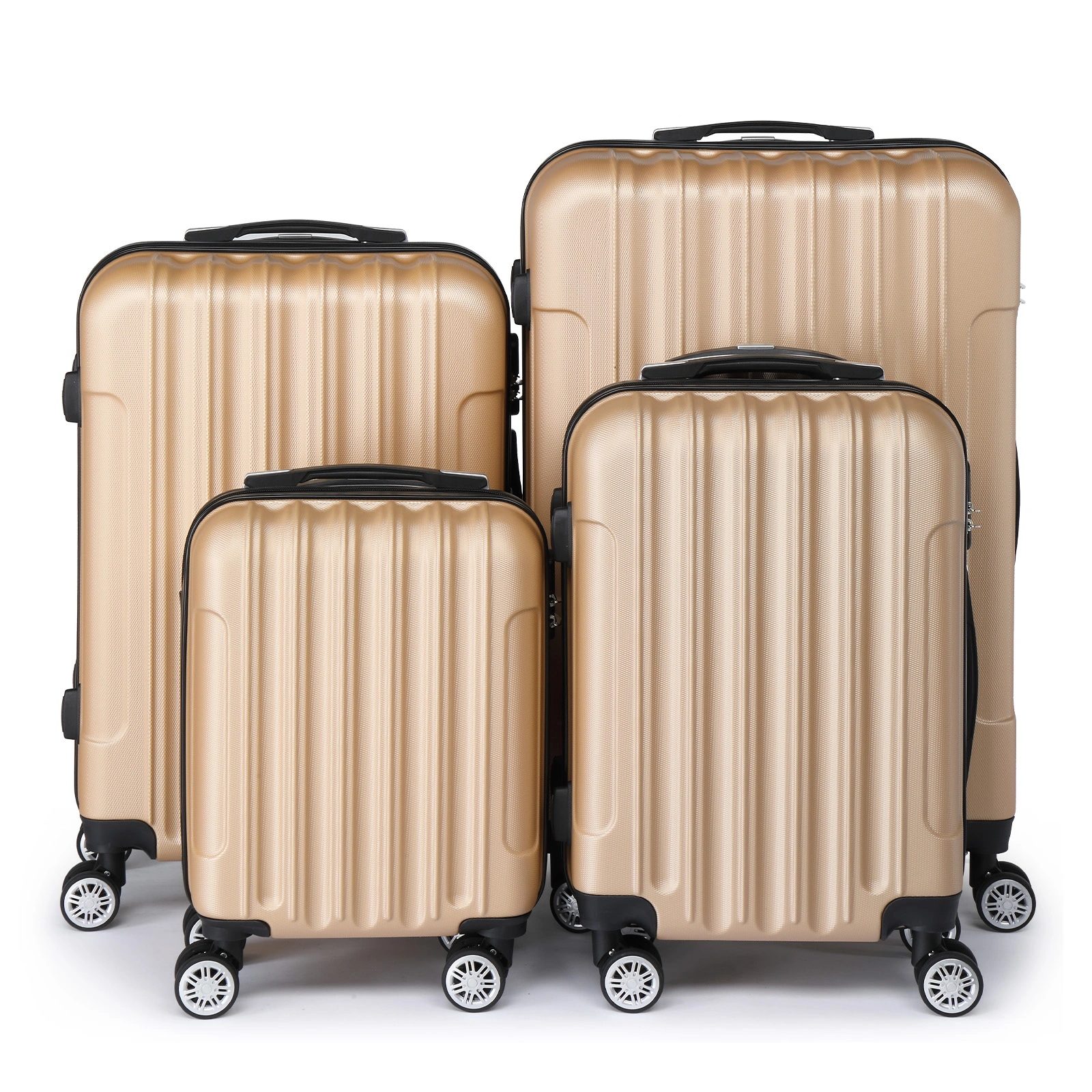 ABS 4-Piece Luggage Set with Vertical Stripe, 16/20/24/28in Suitcases, Steel Telescopic Handle, Champagne Gold view 2