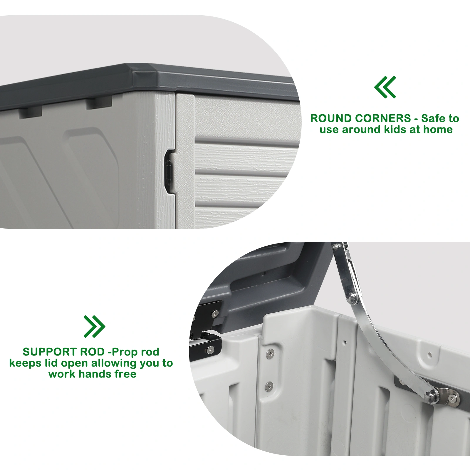 Outdoor Storage Shed, 34 Cu Ft Horizontal Outdoor Storage Cabinet, Lockable Outdoor Storage Box for Garbage Cans, Lawn Mower and Tools, Grey & White view 6