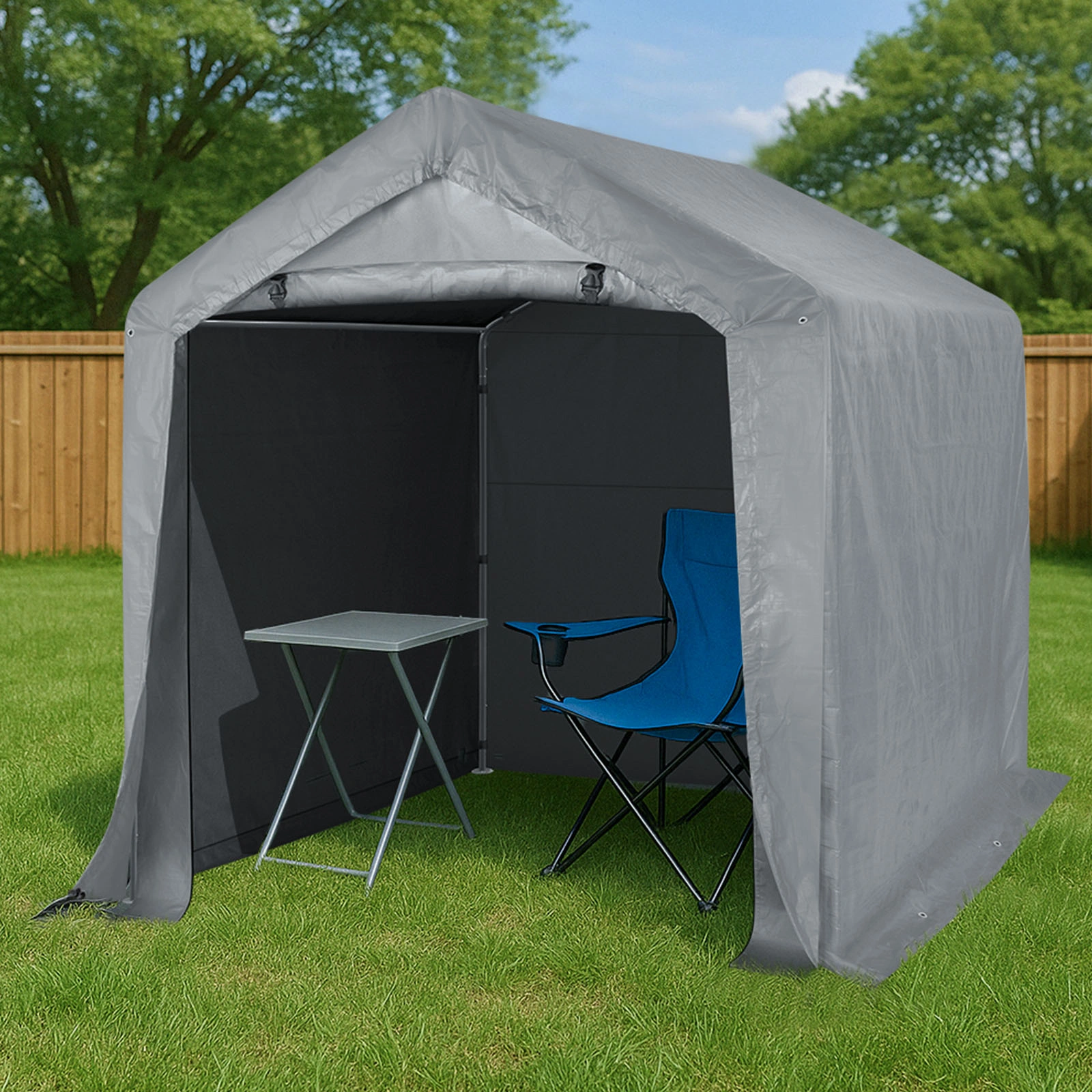 6'x6' Outdoor Storage Shelter Shed, Heavy Duty Grey Pop-up Gazebo Canopy Tent, Weather Resistant Garden Car Cover view 10