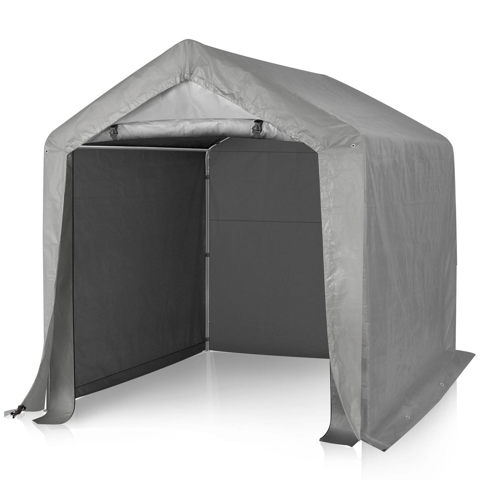 6'x6' Outdoor Storage Shelter Shed, Heavy Duty Grey Pop-up Gazebo Canopy Tent, Weather Resistant Garden Car Cover view 3