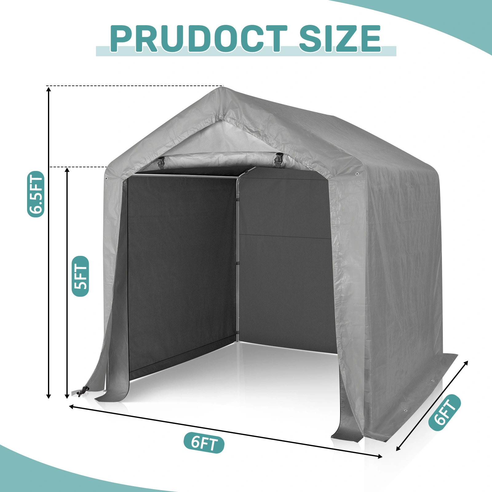 6'x6' Outdoor Storage Shelter Shed, Heavy Duty Grey Pop-up Gazebo Canopy Tent, Weather Resistant Garden Car Cover view 4