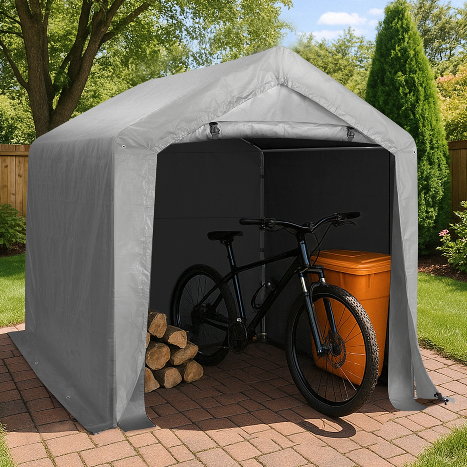6'x6' Outdoor Storage Shelter Shed, Heavy Duty Grey Pop-up Gazebo Canopy Tent, Weather Resistant Garden Car Cover view 8