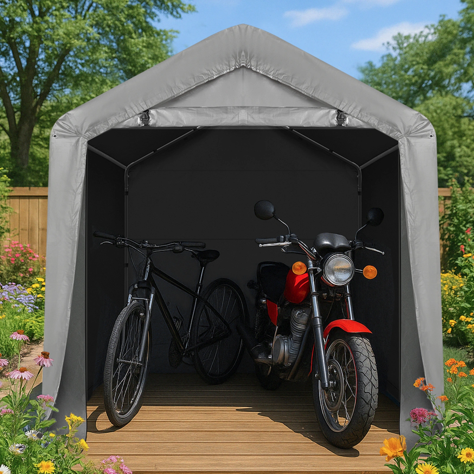 6'x6' Outdoor Storage Shelter Shed, Heavy Duty Grey Pop-up Gazebo Canopy Tent, Weather Resistant Garden Car Cover view 9