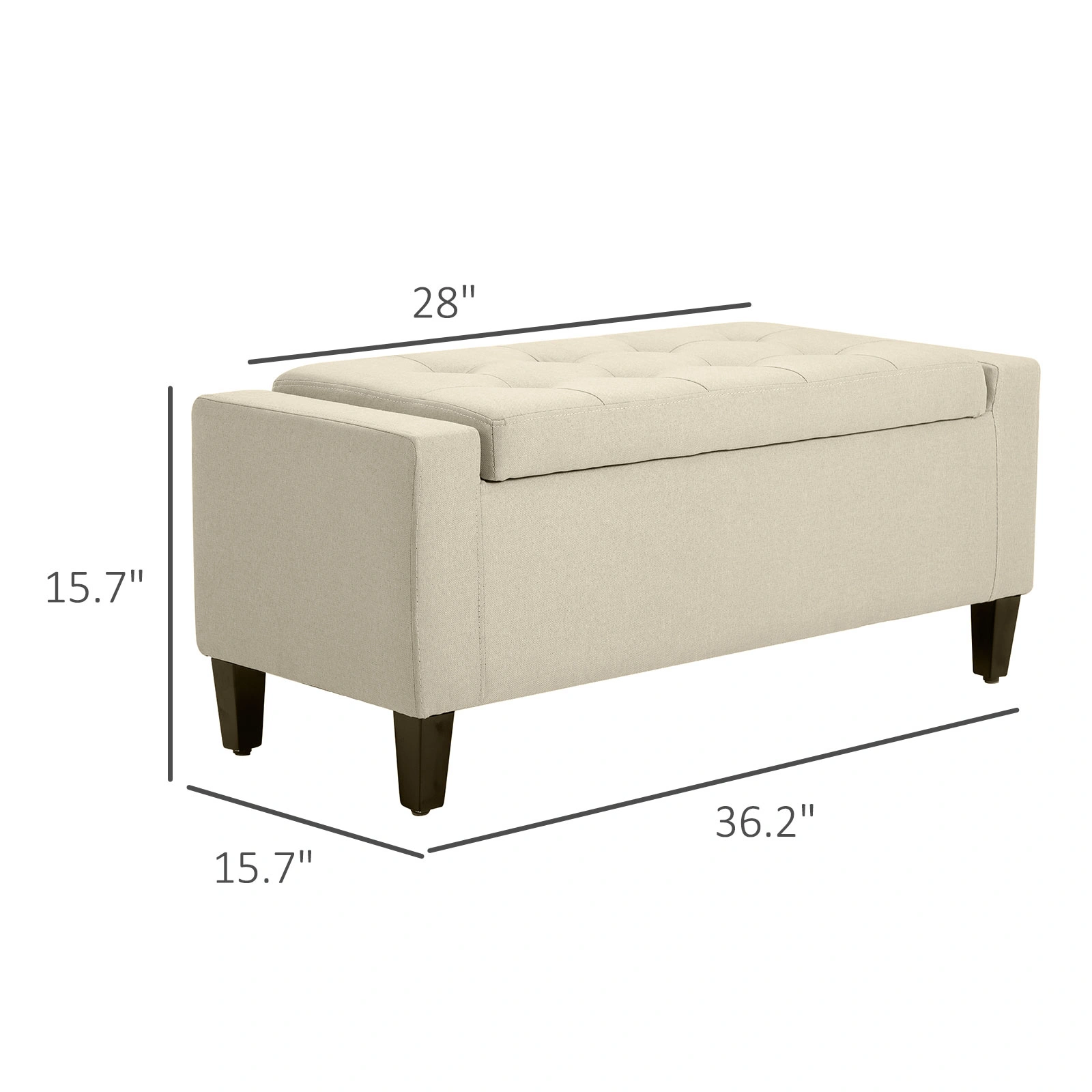 Storage Bench with Cushion Seat, Entryway Shoe Bench with Removable Lid, Fabric Upholstered Organizer view 2