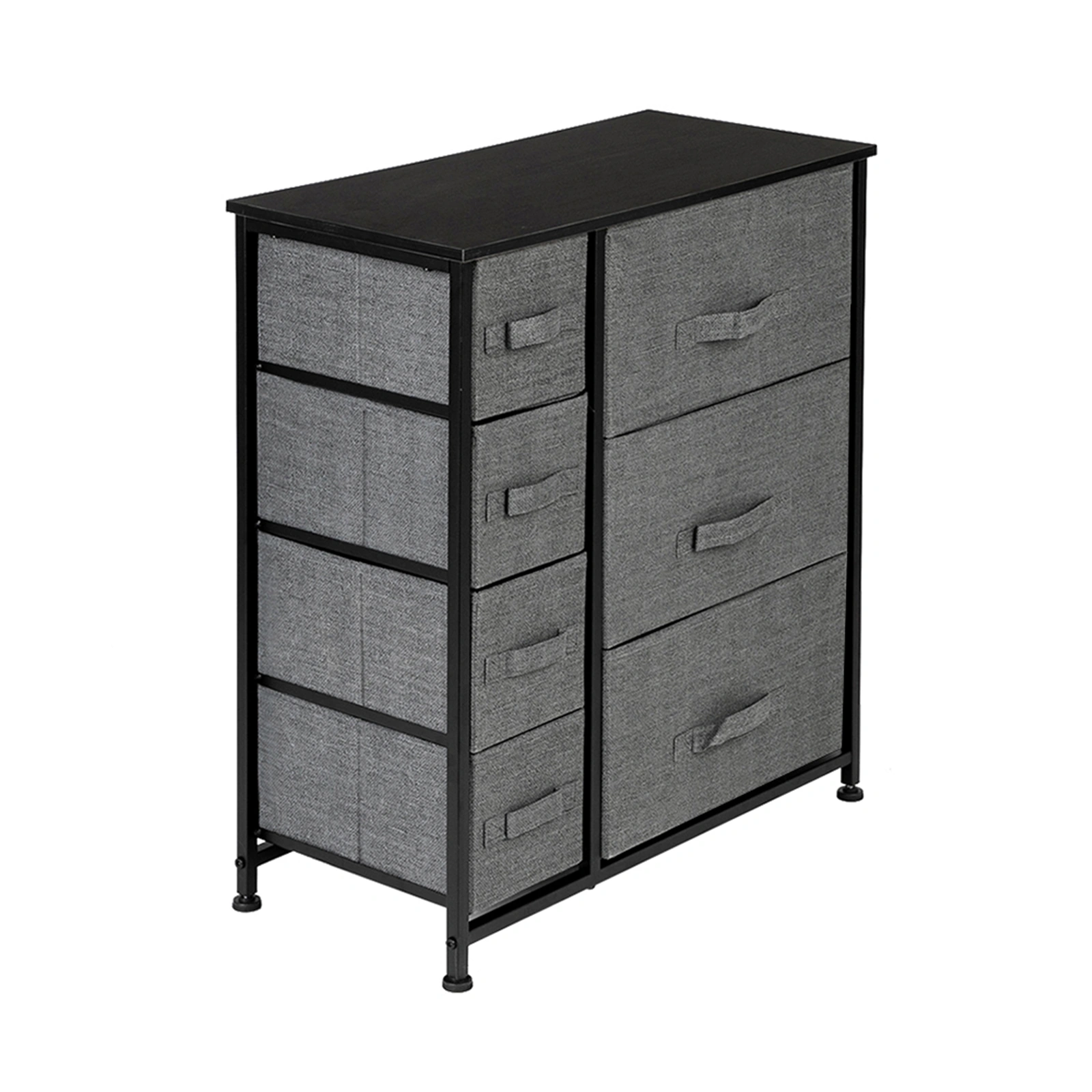 7-Drawer Storage Tower Dresser, Furniture Organizer Unit with Steel Frame & Wood Top, Easy Pull Fabric Bins for Bedroom, Hallway, Closet, Office, Grey