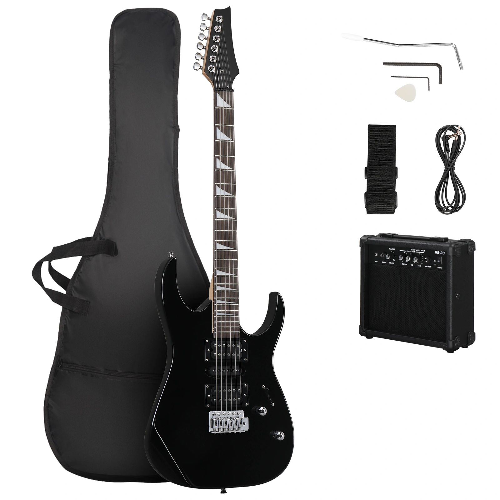 170 Model 39in Electric Guitar HSH Pickups 20W Amp Gig Bag Strap Picks Cable Black