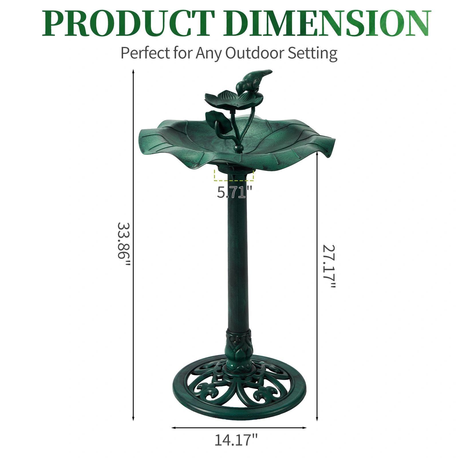 50*50*86cm Dark Green Resin Bird Bath With Lotus Edge & Feeder Tray view 13